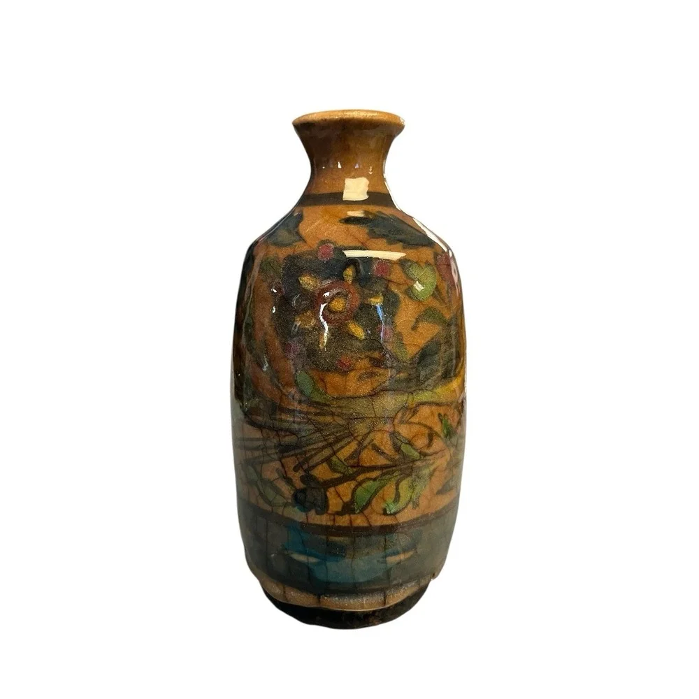 Antique‎ Bottle Flask Vase Persian Qajar Pottery Turkish Iznik Birds Flowers